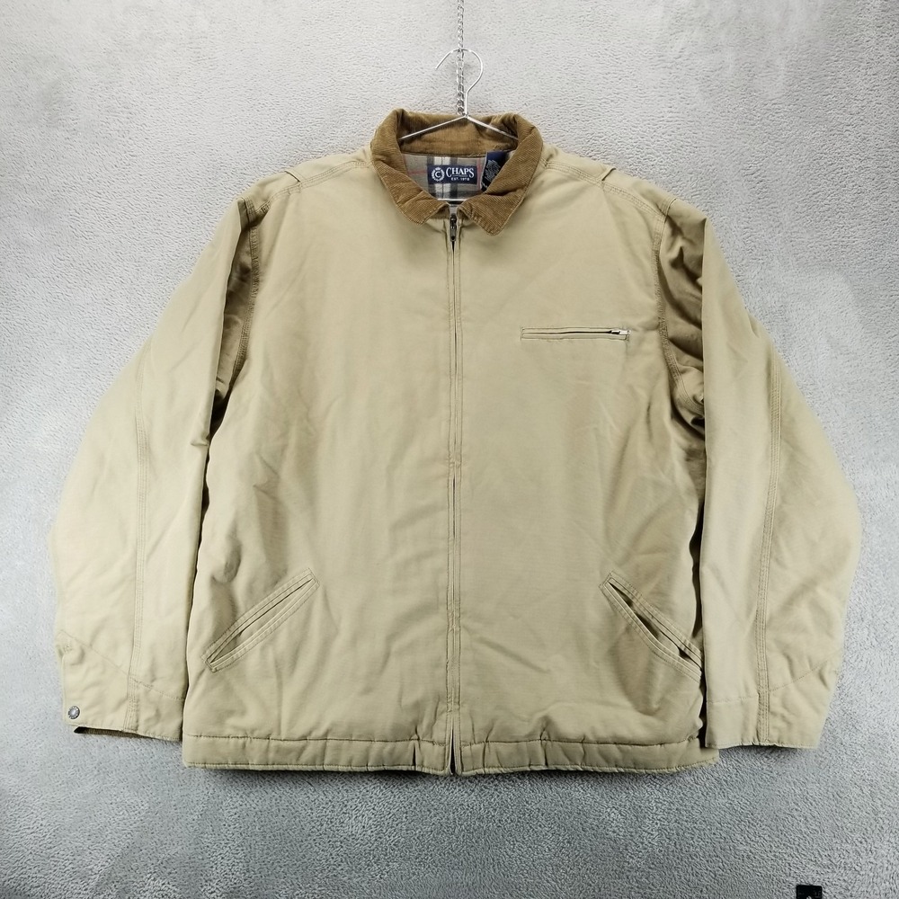 Chaps Ralph Lauren Jacket XL Brown Flannel Lined Chore Barn Coat Corduroy Collar
